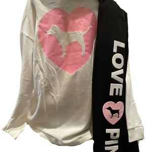 NEW 2PC VICTORIAS SECRET PINK OVERSIZED HOODIE SWEATSHIRT &SWEATPANTS M, L